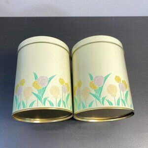 Set of 2 Vintage Cheinco Tins with Chrome Lid Kitchen Canister, Flour, Sugar, Te